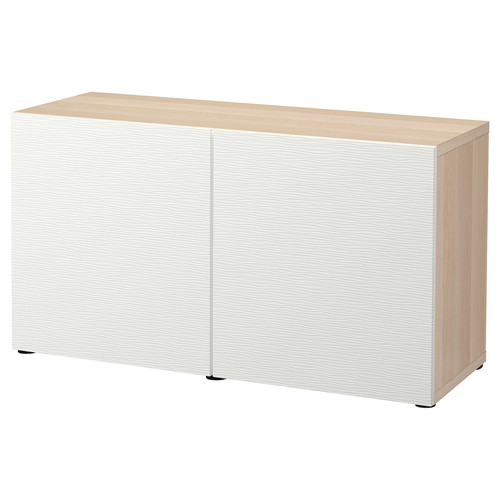 BESTÅ Storage combination with doors, white stained oak effect/Laxviken white, 120x42x65 cm