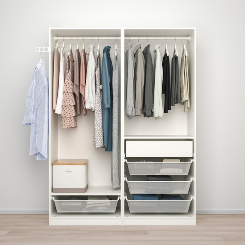 PAX / HOKKSUND Wardrobe combination, white, high-gloss light grey, 150x66x201 cm