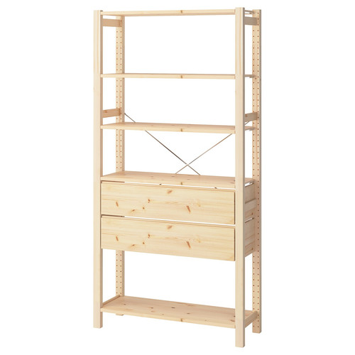 IVAR 1 section, pine/with 5 shelves with 2 drawers, 89x30x179 cm