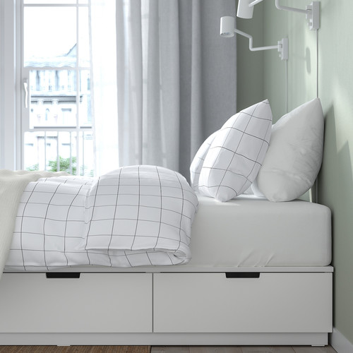 NORDLI Bed frame with storage and mattress, white/Valevåg medium firm, 140x200 cm