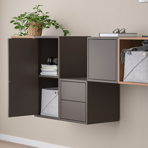 EKET Wall-mounted cabinet combination, dark grey/walnut effect, 175x35x70 cm