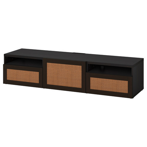 BESTÅ TV bench with drawers and door, black-brown/Studsviken oak veneer, 180x42x39 cm