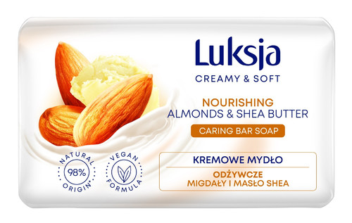 Luksja Creamy & Soft Caring Bar Soap Nourishing Almonds & Shea Butter Vegan 98% Natural 90g