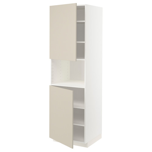 METOD High cab f micro w 2 doors/shelves, white/Havstorp beige, 60x60x200 cm