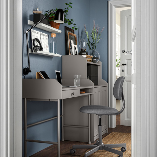 HAUGA/BLECKBERGET Desk and storage combination, and swivel chair grey