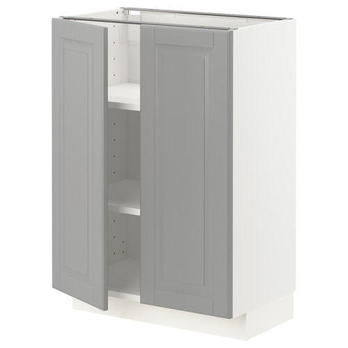 METOD Base cabinet with shelves/2 doors, white/Bodbyn grey, 60x37 cm