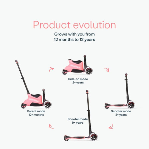 smarTrike Xtend Scooter 4in1 + Ride-on - Salmon Pink 12m - 12y