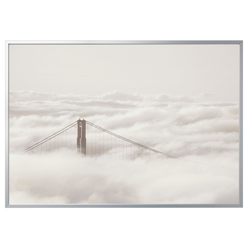 BJÖRKSTA Picture with frame, bridge and clouds/aluminium-colour, 200x140 cm