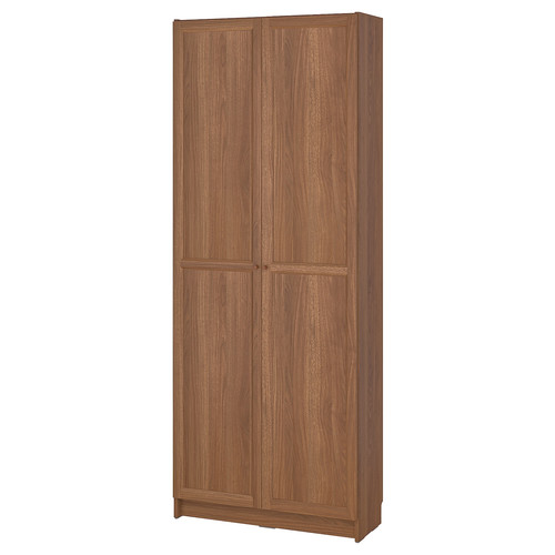 BILLY Bookcase with doors, brown walnut effect, 80x30x202 cm