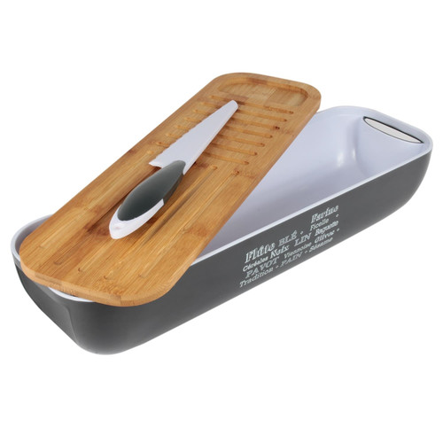 Bread Container, Chopping Board & Knife 3in1, grey