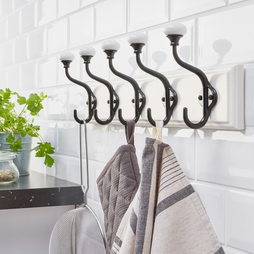 LANDKRABBA Rack with 5 hooks, white, 50 cm