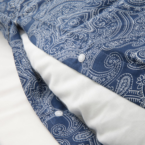 JÄTTEVALLMO Duvet cover and pillowcase, dark blue/white, 150x200/50x60 cm