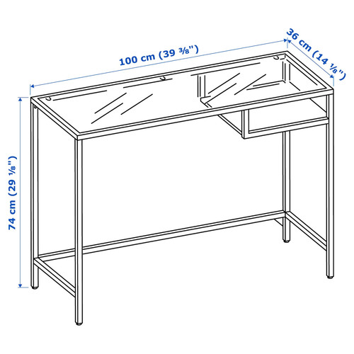 VITTSJÖ Laptop table, black-brown, glass, 100x36 cm