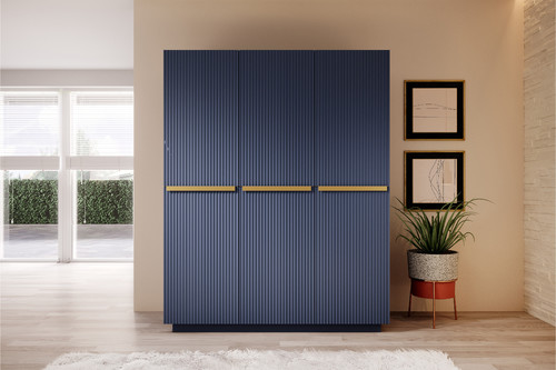 Wardrobe Nicole 150 cm, dark blue, gold handles