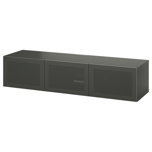 BESTÅ TV bench with doors, dark grey/Mörtviken dark grey, 180x42x38 cm