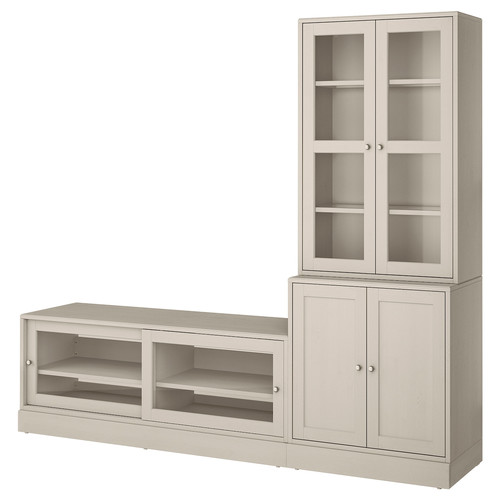 HAVSTA TV storage combination/glass doors, grey-beige, 241x47x212 cm