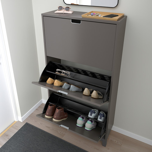 STÄLL Shoe cabinet with 3 compartments, dark grey, 79x29x148 cm