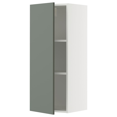 METOD Wall cabinet with shelves, white/Nickebo matt grey-green, 40x100 cm