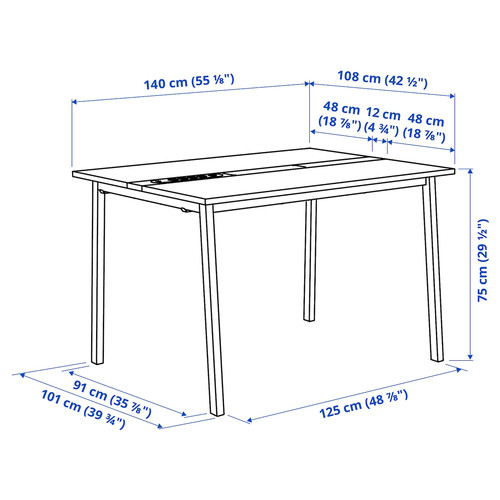 MITTZON Conference table, birch veneer/white, 140x108x75 cm