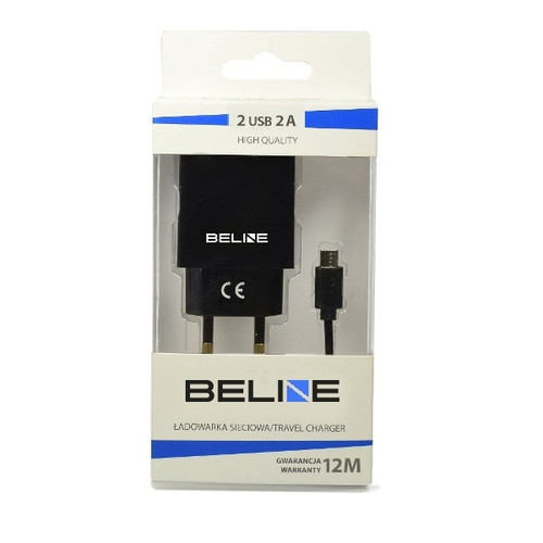 Beline Wall Charger EU Plug 2xUSB + microUSB 2A, black