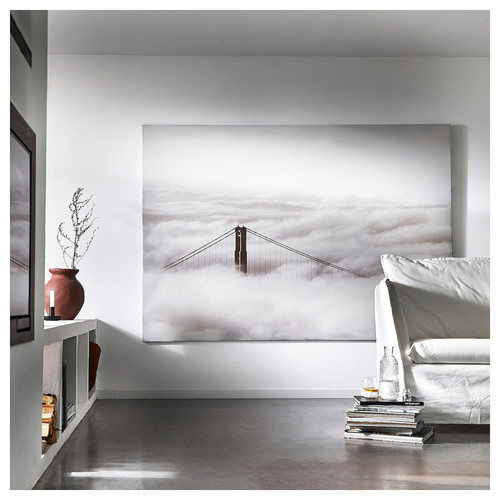 BJÖRKSTA Picture with frame, bridge and clouds/aluminium-colour, 200x140 cm