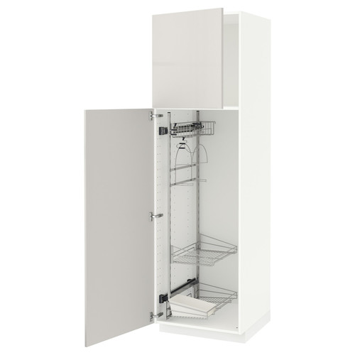 METOD High cabinet with cleaning interior, white/Ringhult light grey, 60x60x200 cm