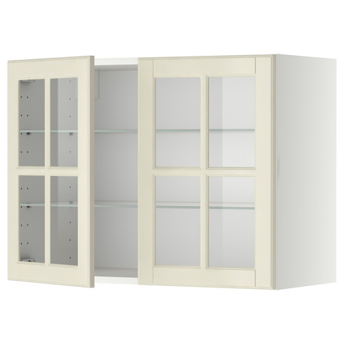 METOD Wall cabinet w shelves/2 glass drs, white/Bodbyn off-white, 80x60 cm