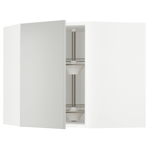 METOD Corner wall cabinet with carousel, white/Havstorp light grey, 68x60 cm