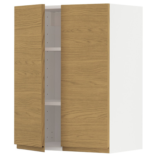 METOD Wall cabinet with shelves/2 doors, white/Voxtorp oak effect, 60x80 cm