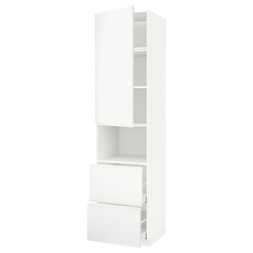 METOD / MAXIMERA Hi cab f micro w door/2 drawers, white/Voxtorp matt white, 60x60x240 cm