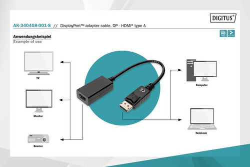 DIGITUS DisplayPort Adapter / Converter, DP/M - HDMI type A/F