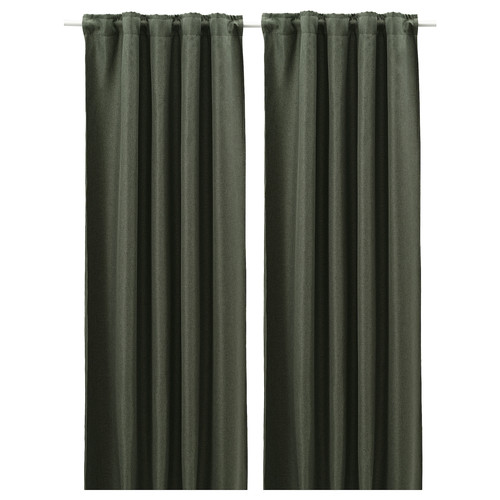 ANNAKAJSA Room darkening curtains, 1 pair, dark green, 145x300 cm