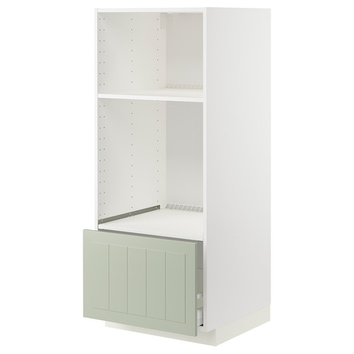 METOD / MAXIMERA High cab for oven/micro w drawer, white/Stensund light green, 60x60x140 cm