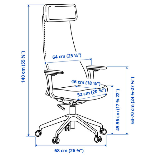 JÄRVFJÄLLET Office chair with armrests, Glose black, 68x68 cm