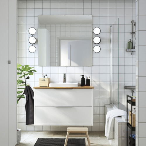 HAVBÄCK / ORRSJÖN Wash-stnd w drawers/wash-basin/tap, white/bamboo, 102x49x71 cm