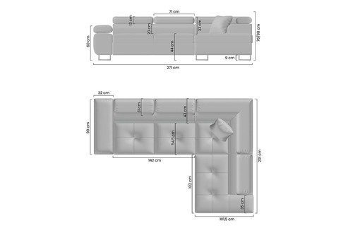 Corner Sofa-Bed Right Annabelle Madryt 120/Sawana 5, white/grey