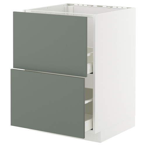 METOD / MAXIMERA Base cab f sink+2 fronts/2 drawers, white/Nickebo matt grey-green, 60x60 cm