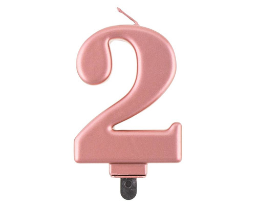 Birthday Candle 2 Metallic 8cm, pink-gold