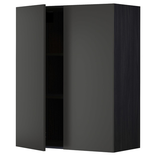 METOD Wall cabinet with shelves/2 doors, black/Nickebo matt anthracite, 80x100 cm