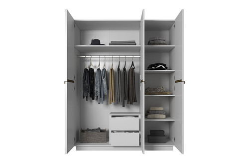 Wardrobe with Drawer Unit Nicole 150 cm, matt white, gold handles