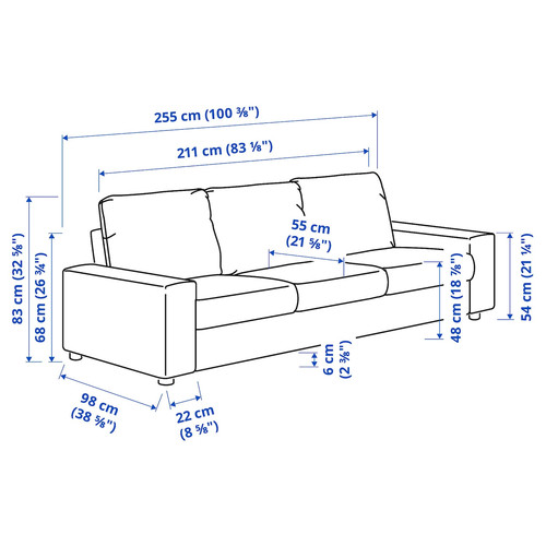 VIMLE 3-seat sofa, with wide armrests/Saxemara light blue