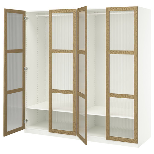 PAX / TONSTAD Wardrobe combination, white/oak veneer glass, 200x60x201 cm