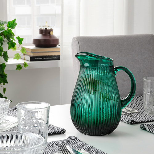 SÄLLSKAPLIG Jug, patterned, green, 2 l