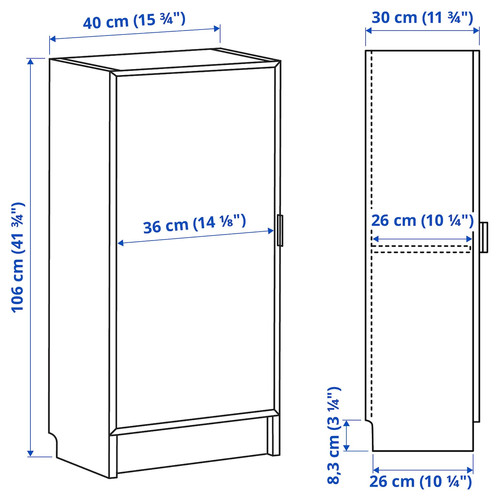 BILLY / HÖGBO Bookcase combination w glass doors, white, 40x30x106 cm