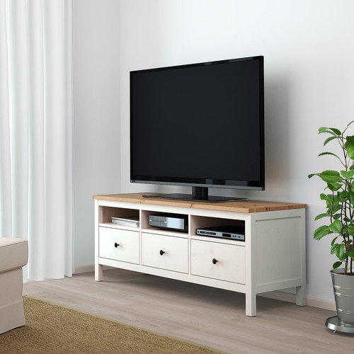 HEMNES TV bench, white stain, light brown, 148x47x57 cm