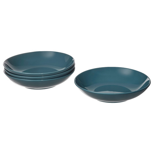 FÄRGKLAR Deep plate, glossy dark turquoise, 23 cm, 4 pack