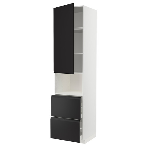 METOD / MAXIMERA Hi cab f micro w door/2 drawers, white/Upplöv matt anthracite, 60x60x240 cm