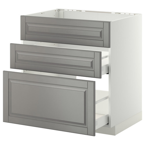 METOD / MAXIMERA Base cab f sink+3 fronts/2 drawers, white, Bodbyn grey, 80x60 cm