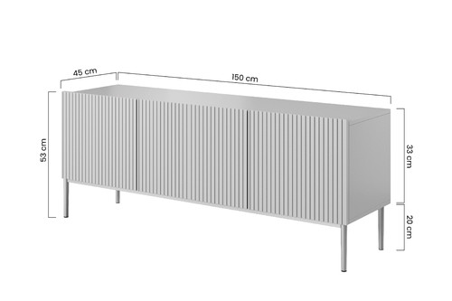 TV Cabinet Nicole 150 cm, matt white/black legs