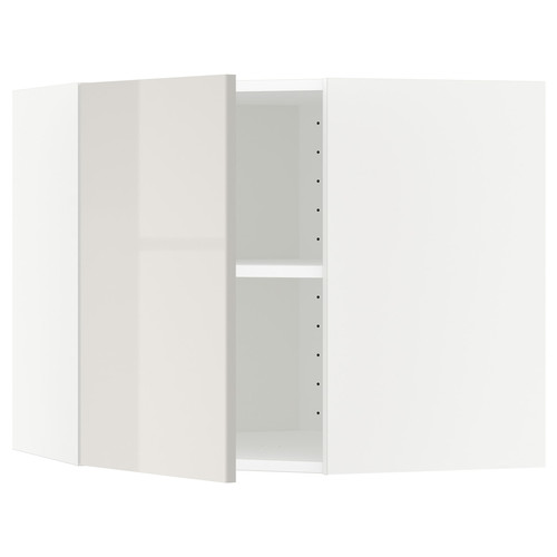 METOD Corner wall cabinet with shelves, white, Ringhult light grey, 68x60 cm